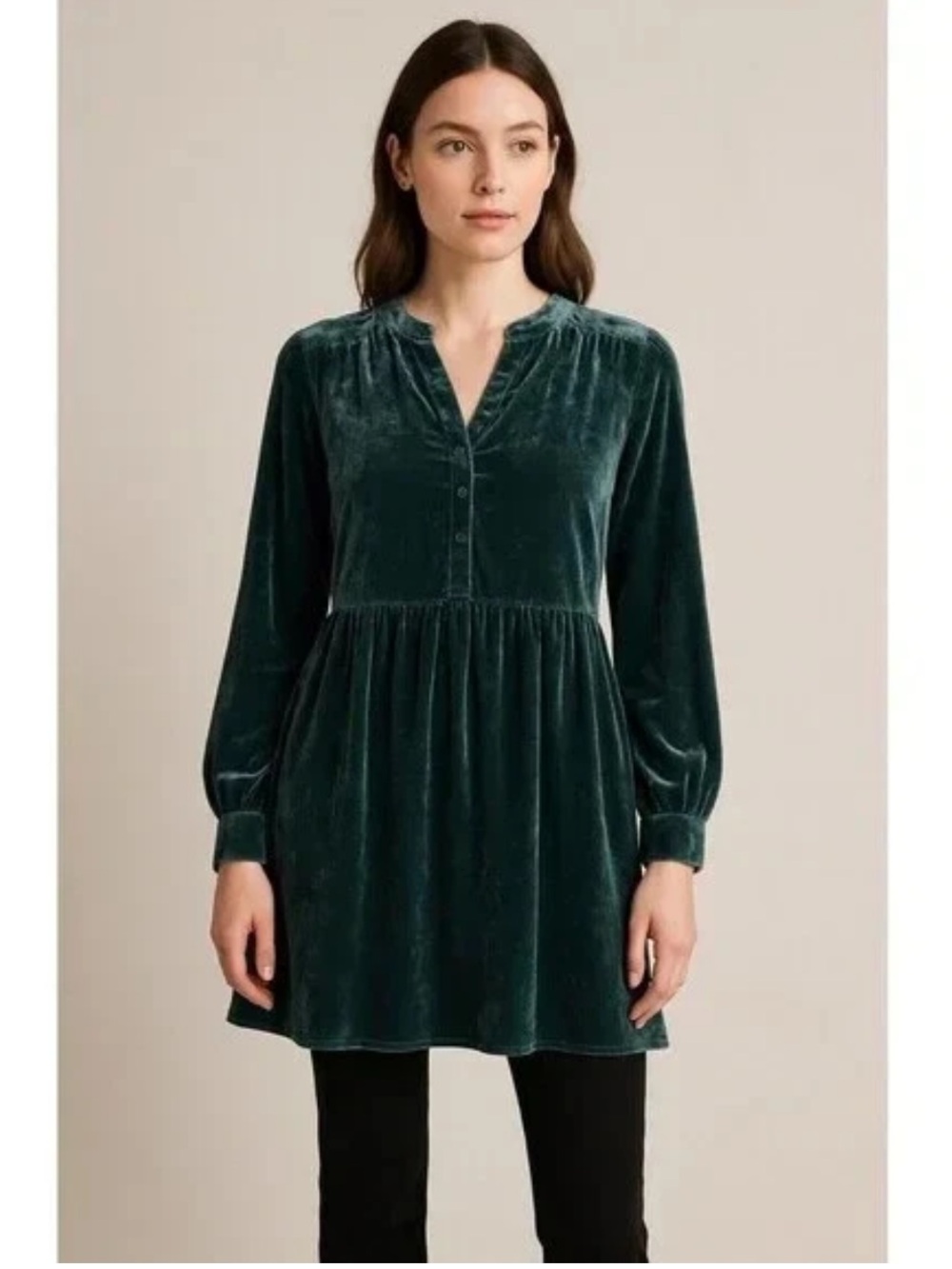 Holding Horses Anthropologie Tunic Shirt Dress Women's S Green velvet